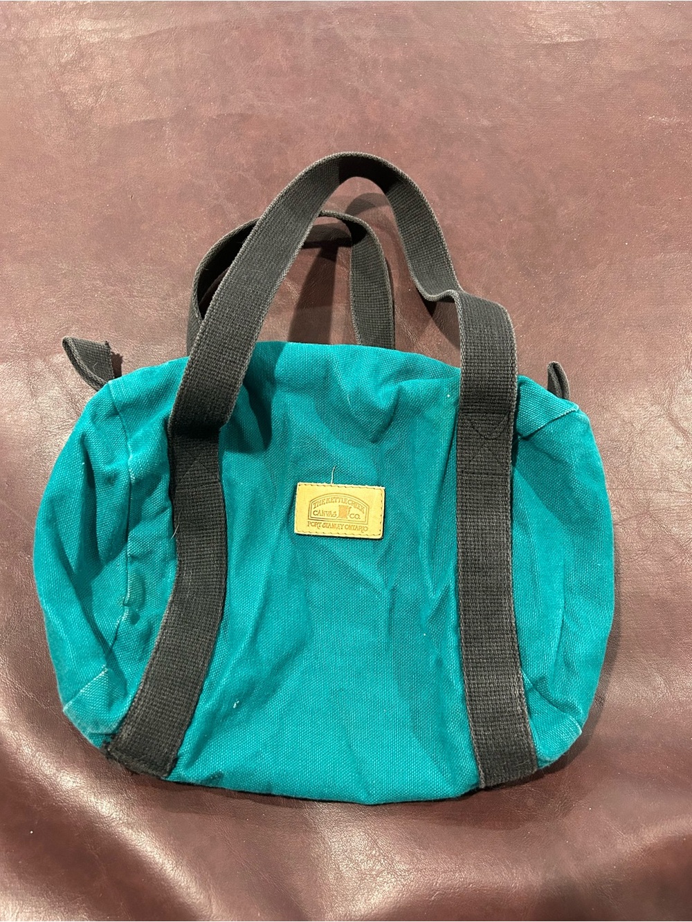 Vintage Kettle Creek Canvas Teal mini Tote with Black Straps